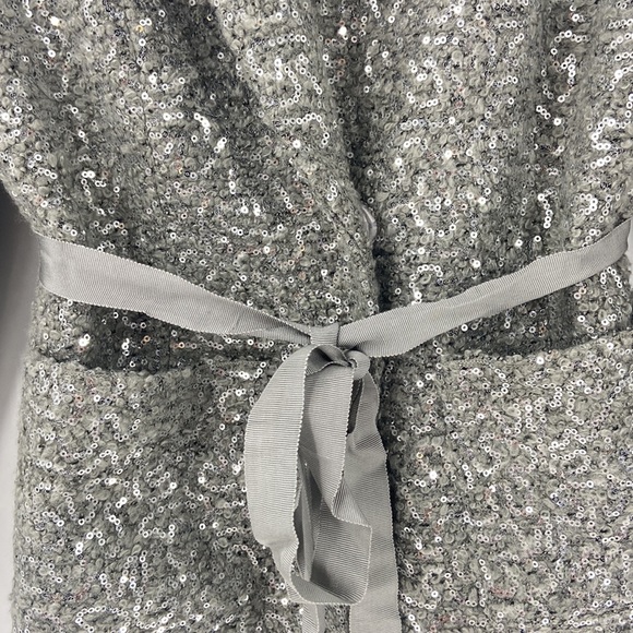 Boston Proper grey silver sequin jacket with ribbon belt - Picture 4 of 14